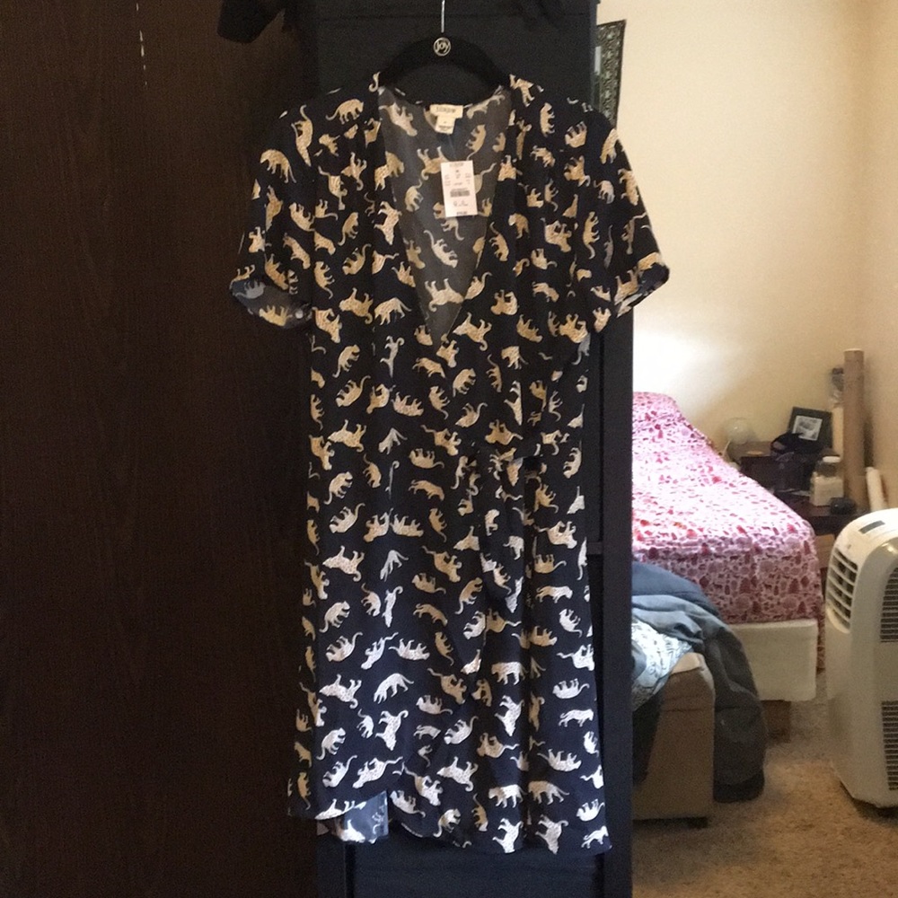 J Crew Factory Cat Navy Wrap Dress NWT